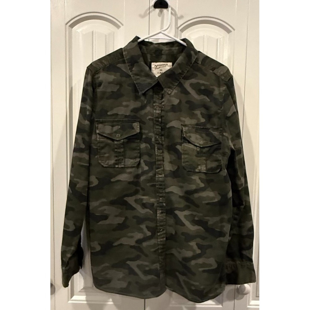Arizona Jean Co Men's XXL 2XL Camo Military Style Button Up Shirt Cotton